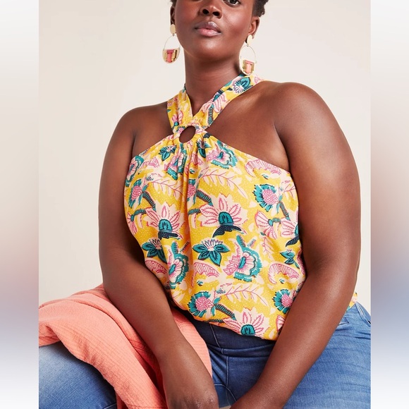 Anthropologie Maeve Mica floral botanical halter top gold 23444 - Picture 6 of 14